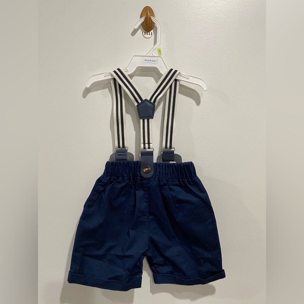 Navy Blue Baby Suspender Shorts/ 1 - 3 Months